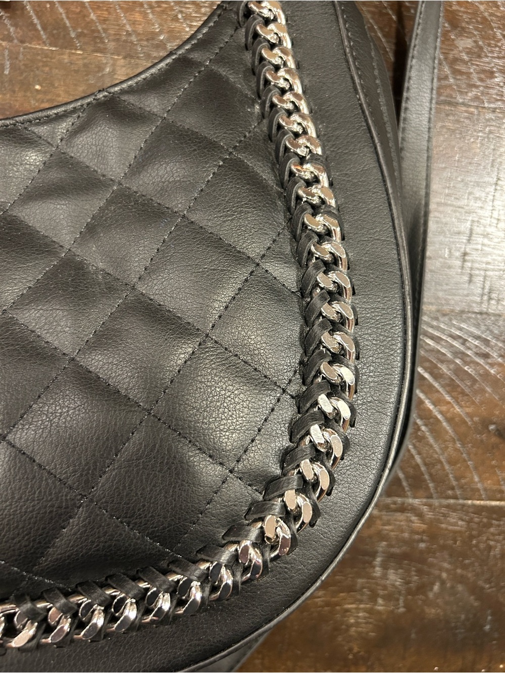 INC International Concepts Black Quilted Shoulder Bag with Silver Chain Trim image 2